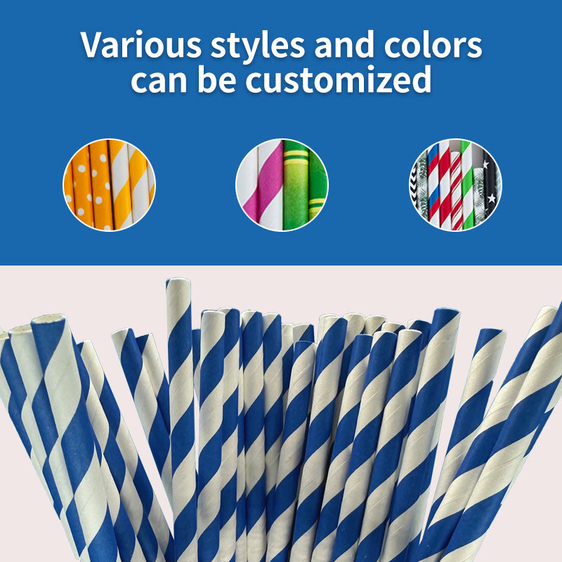 6*197mm Green Bull Straw - Ocean Breeze 100 Pack Eco-Friendly Blue Striped Paper Straw Set