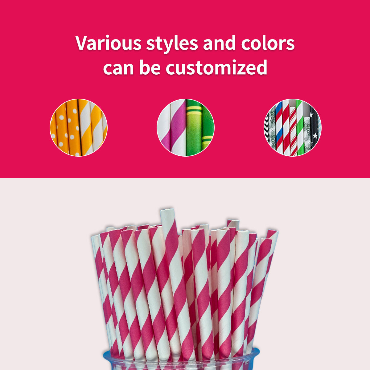 Disposable Straws Wholesale With Rose & White Striped Paper Straw Set a Pack of 100