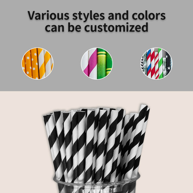 6*197mm Green Bull Straw - Zebra Elegance Eco-Friendly 100-Pack Black Streak Paper Straw Set