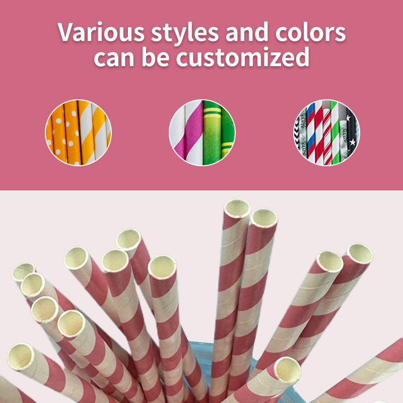 6*197mm Green Bull Straw - Radiant Scarlet Bliss: Eco-Friendly Light Red Streak Paper Straw Set a Pack of 100