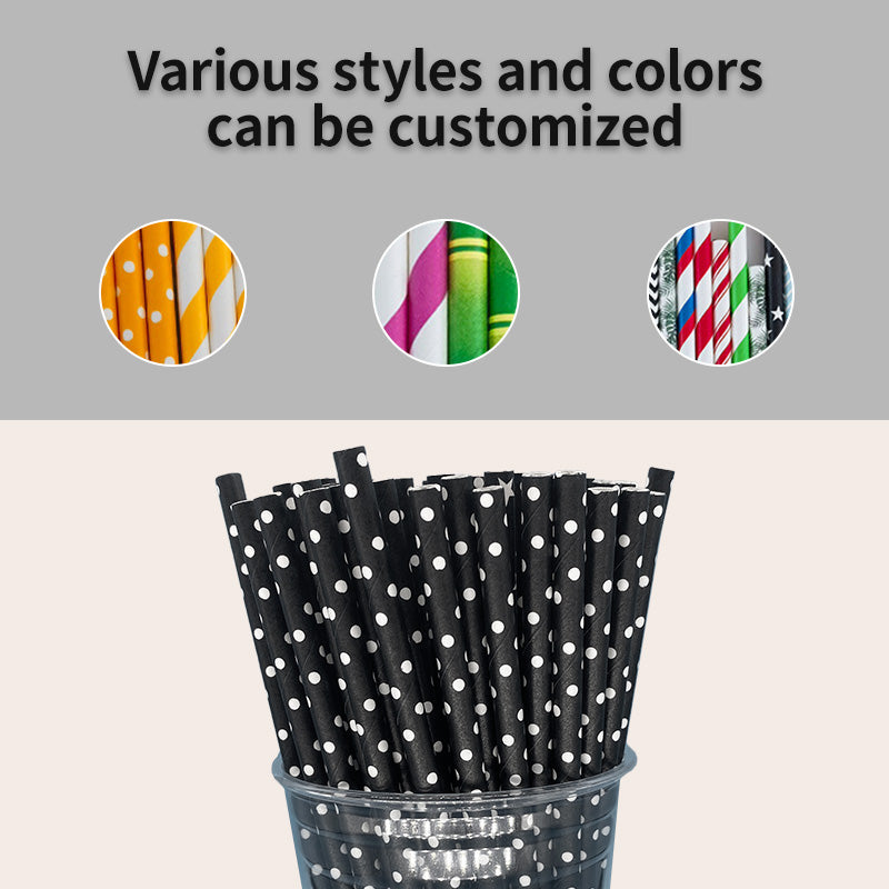 Reusable Straws Wholesale Black & White Polka Dots Paper Straw 100 Pieces