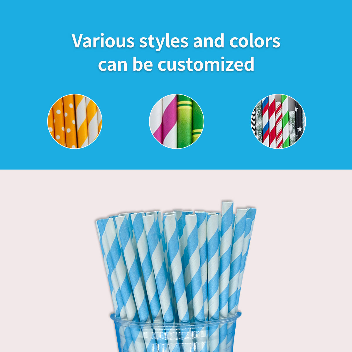 6*197mm Green Bull Straw - Skyline Serenity: Eco-Friendly Light Blue Paper Straw Set Pack of 100