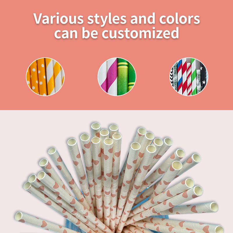 6*197mm Green Bull Straw - Love in Bloom: Eco-Friendly Pink Heart Paper Straw Set a Pack of 100