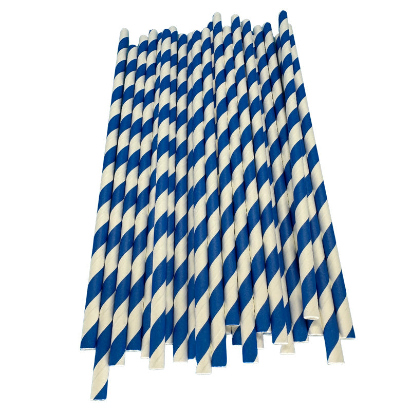 6*197mm Green Bull Straw - Ocean Breeze 100 Pack Eco-Friendly Blue Striped Paper Straw Set