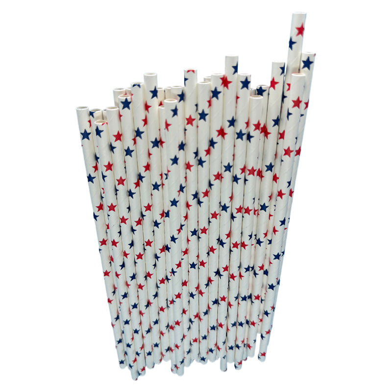 Eco-Friendly Reusable Straws Red & Blue Striped Paper Straw-100 Pack