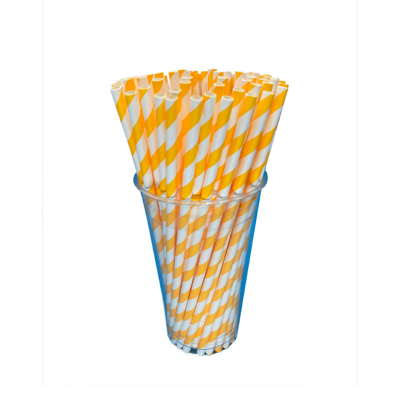 6*197mm Green Bull Straw - Sunset Radiance: Eco-Friendly Orange Streak Paper Straw Set a Pack of 100