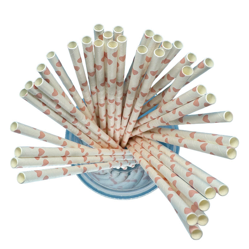 6*197mm Green Bull Straw - Love in Bloom: Eco-Friendly Pink Heart Paper Straw Set a Pack of 100