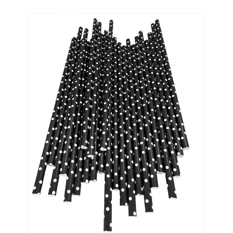Reusable Straws Wholesale Black & White Polka Dots Paper Straw 100 Pieces