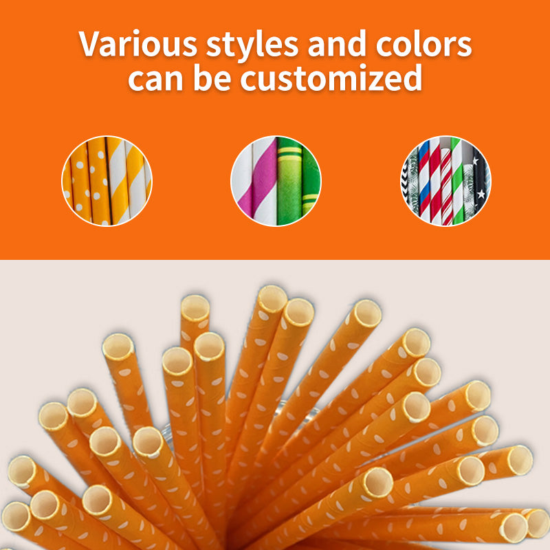 6*197mm Green Bull Straw - Sunny Delight: Eco-Friendly Orange and White Dots Paper Straw Set (Pack of 100)