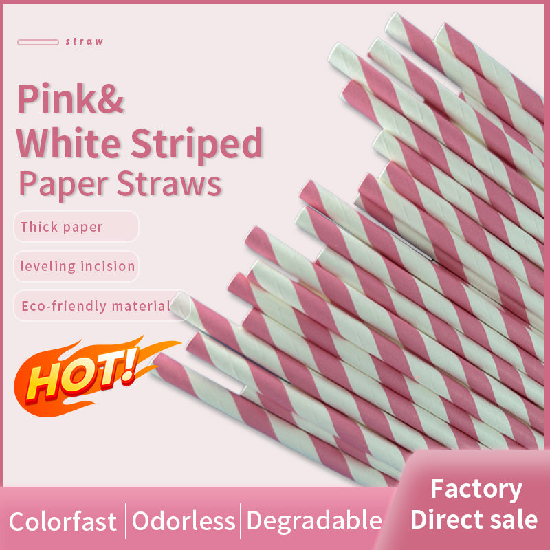 6*197mm Green Bull Straw - Radiant Scarlet Bliss: Eco-Friendly Light Red Streak Paper Straw Set a Pack of 100