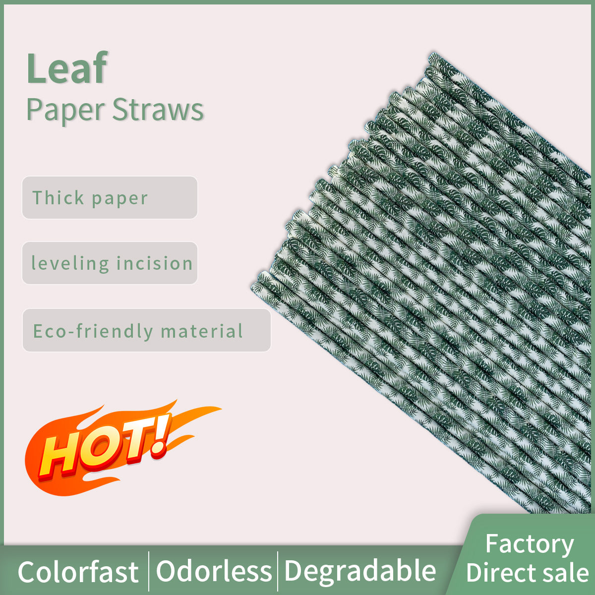 6*197mm Green Bull Straw - Leafy Elegance: Eco-Friendly Paper Straw Ensemble a 100 Pieces