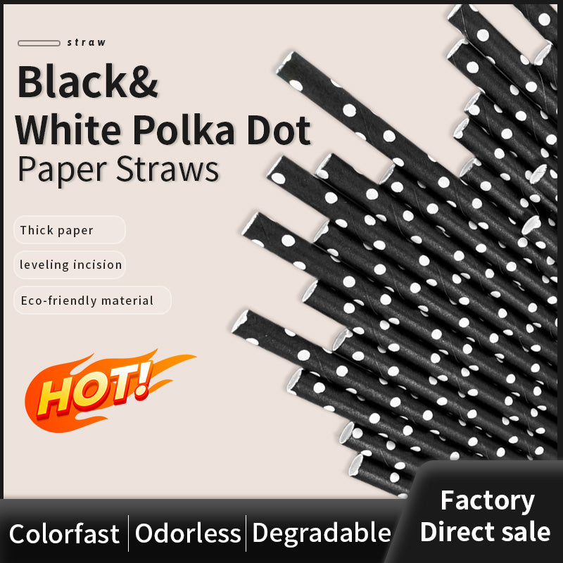 Reusable Straws Wholesale Black & White Polka Dots Paper Straw 100 Pieces