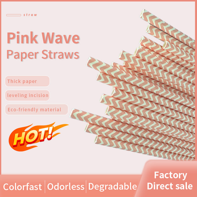 6*197mm Green Bull Straw - Pretty in Pink: Eco-Friendly Pink Wave Paper Straw Set a Pack of 100