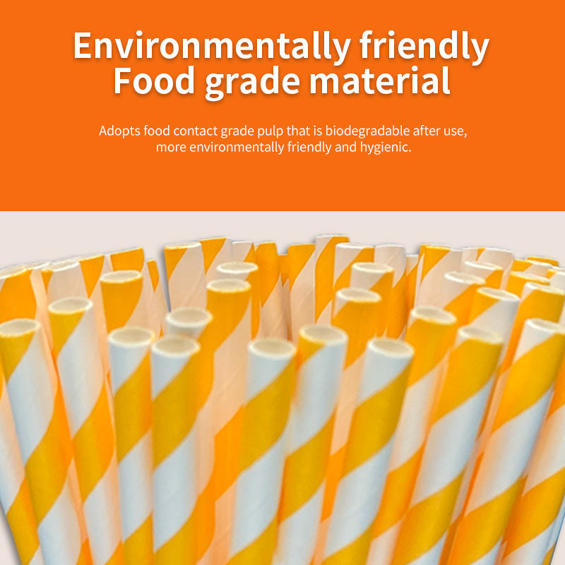 6*197mm Green Bull Straw - Sunset Radiance: Eco-Friendly Orange Streak Paper Straw Set a Pack of 100