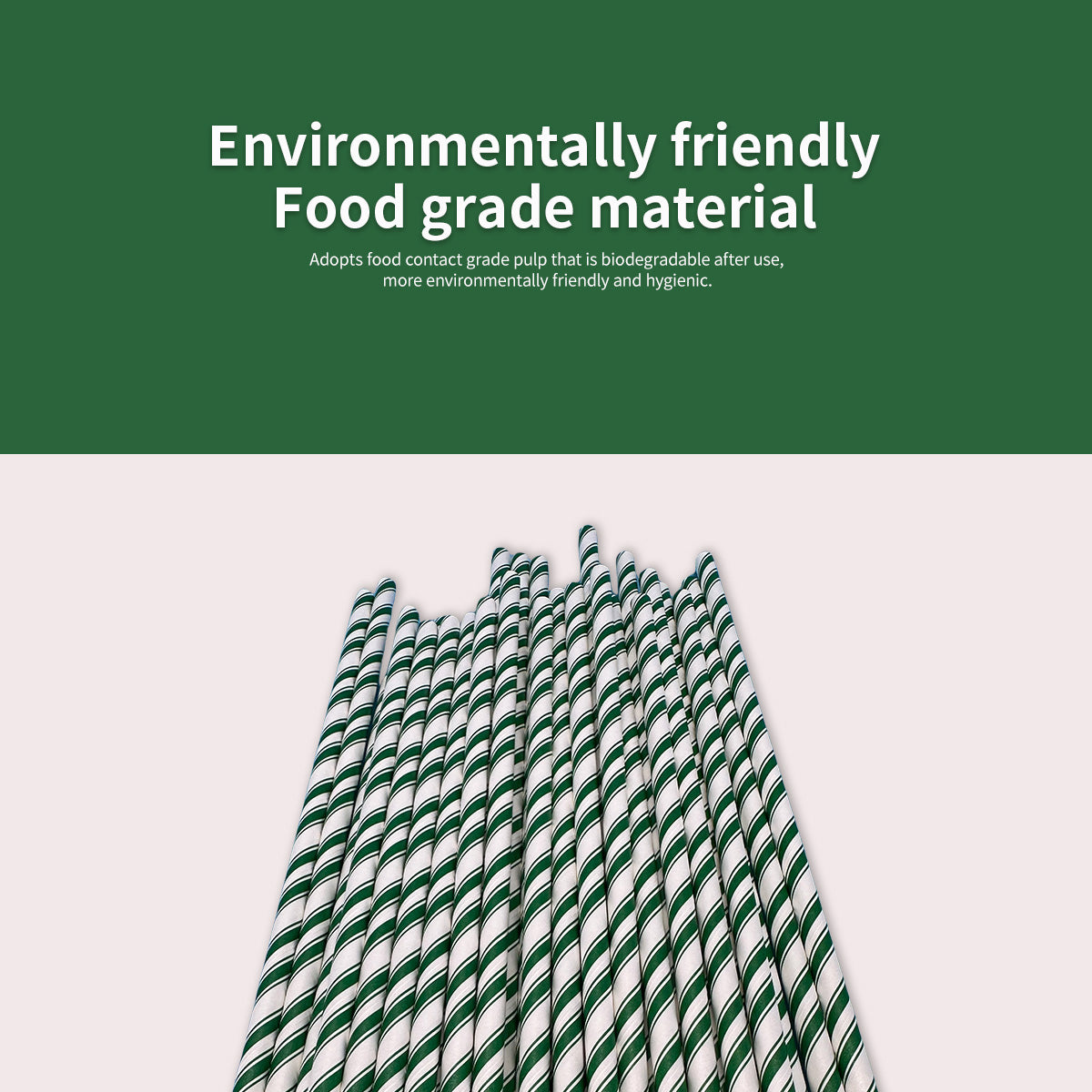 6*197mm Green Bull Straw - Eco Chic Collection: 100-Piece Double Green Stripe Paper Straw Set
