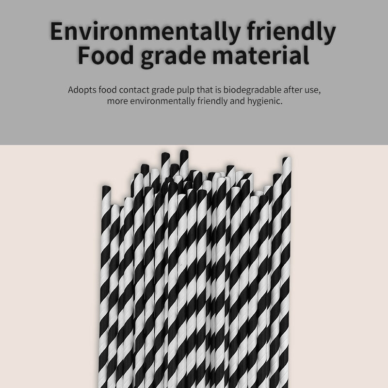 6*197mm Green Bull Straw - Zebra Elegance Eco-Friendly 100-Pack Black Streak Paper Straw Set
