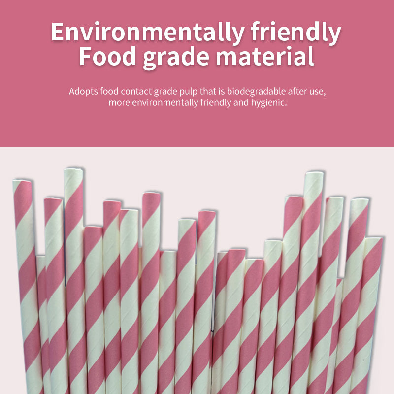 6*197mm Green Bull Straw - Radiant Scarlet Bliss: Eco-Friendly Light Red Streak Paper Straw Set a Pack of 100