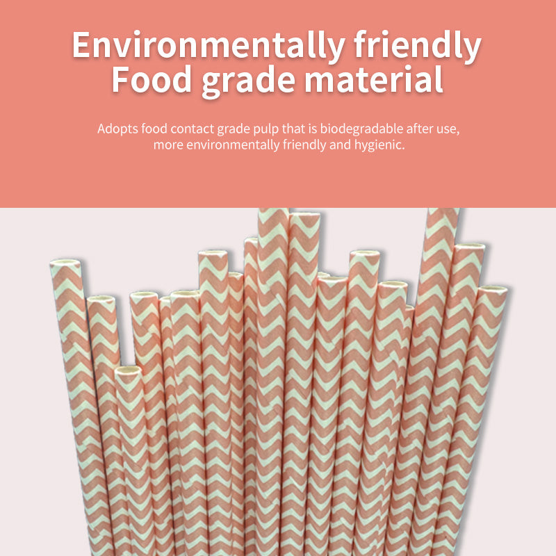 6*197mm Green Bull Straw - Pretty in Pink: Eco-Friendly Pink Wave Paper Straw Set a Pack of 100