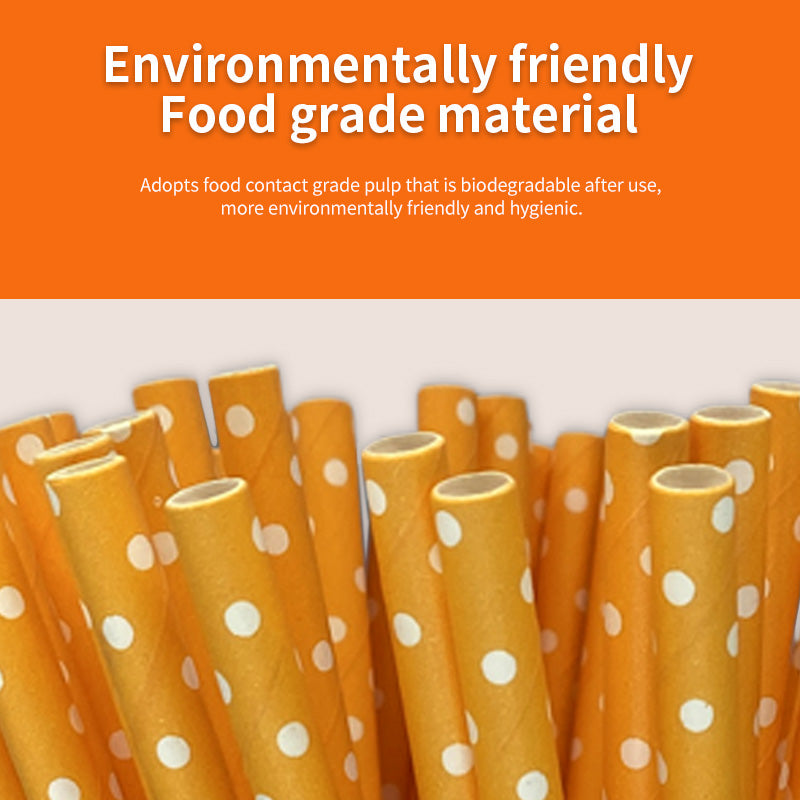 6*197mm Green Bull Straw - Sunny Delight: Eco-Friendly Orange and White Dots Paper Straw Set (Pack of 100)
