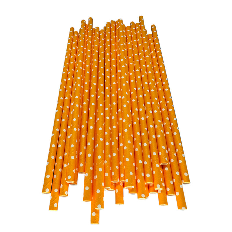 6*197mm Green Bull Straw - Sunny Delight: Eco-Friendly Orange and White Dots Paper Straw Set (Pack of 100)