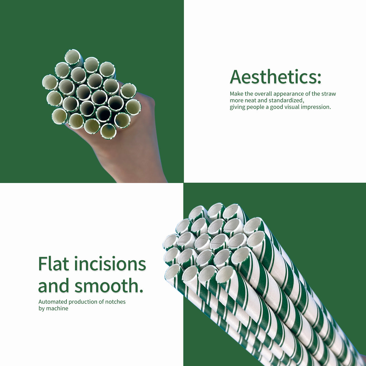 6*197mm Green Bull Straw - Eco Chic Collection: 100-Piece Double Green Stripe Paper Straw Set