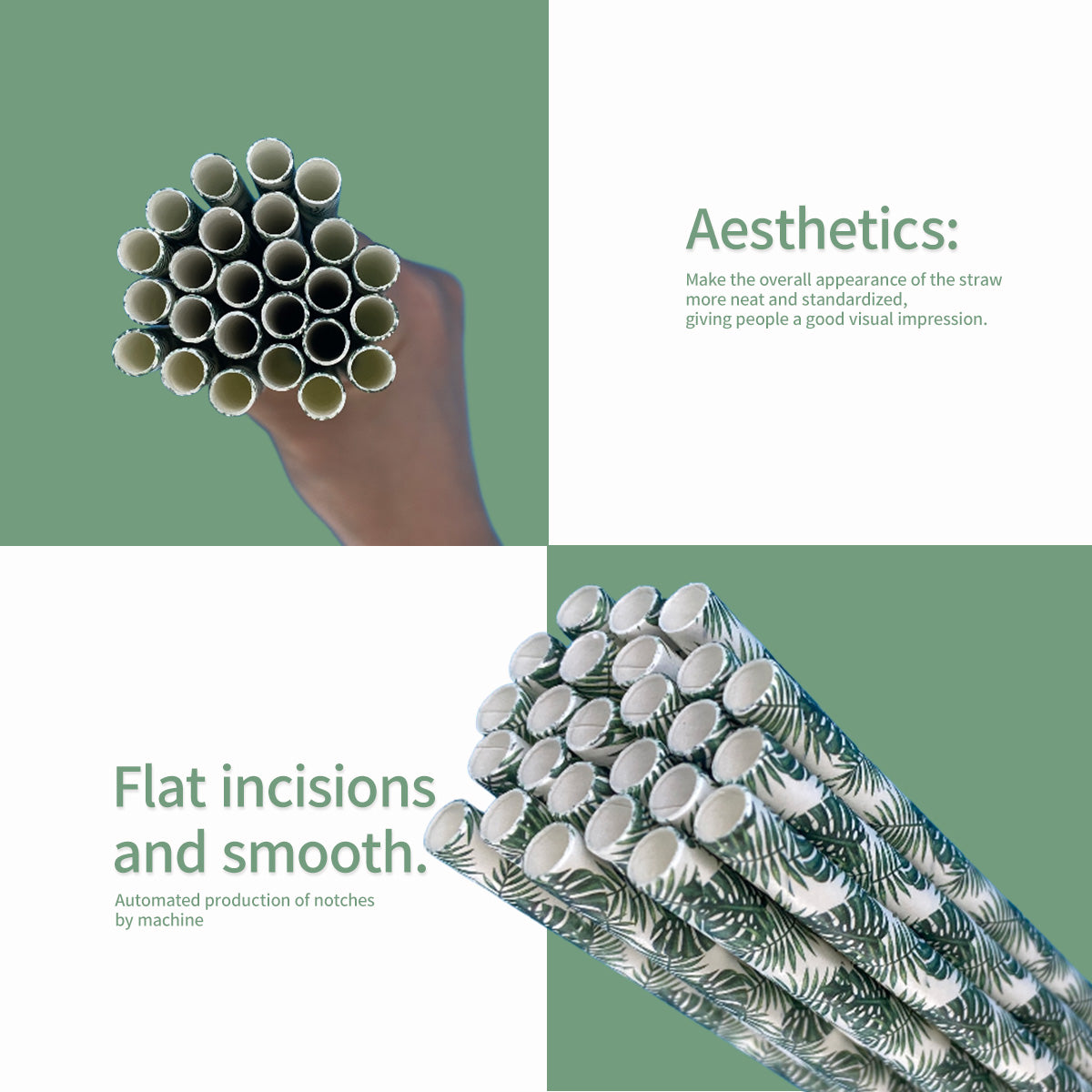 6*197mm Green Bull Straw - Leafy Elegance: Eco-Friendly Paper Straw Ensemble a 100 Pieces