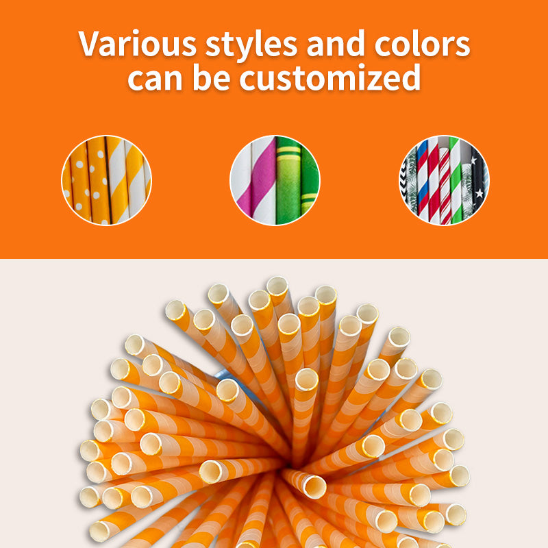 6*197mm Green Bull Straw - Sunset Radiance: Eco-Friendly Orange Streak Paper Straw Set a Pack of 100