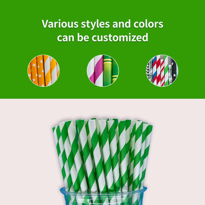 Eco-Friendly Cocktail Straws Green Striped Paper Straw for Beach Parties Bulk
