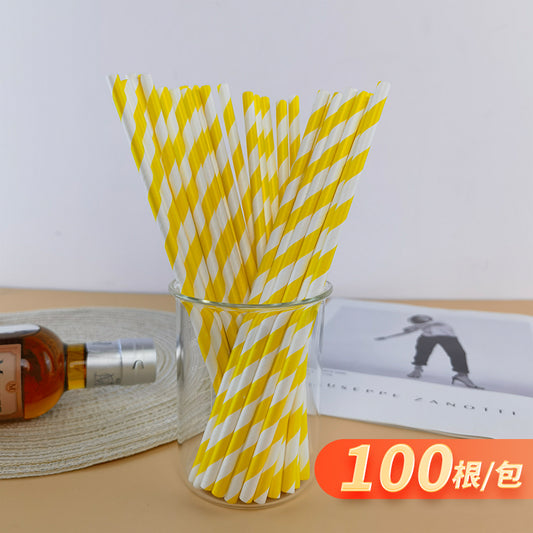 Green Bull Straw - Eco-Friendly Paper Straw Set a Pack of 100 Yellow Streak