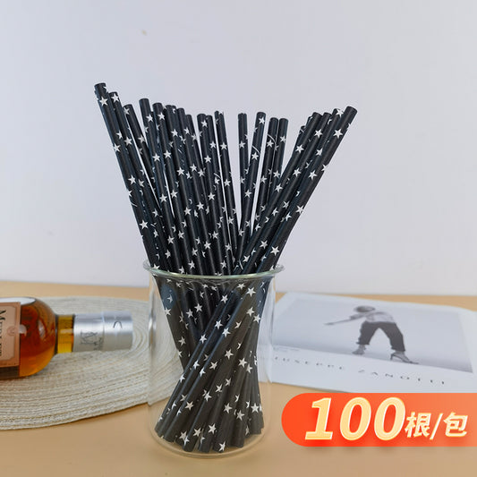 Green Bull Straw - Eco-Friendly Paper Straw Set a Pack of 100 White Pentagram