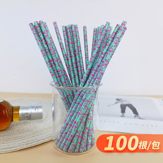 Green Bull Straw - Enchanted Elegance: Eco-Friendly Magic Pink Swan Paper Straw Set a Pack of 100