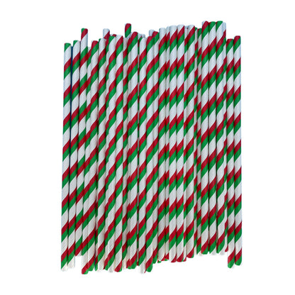 Eco-Friendly Conference Straws With Red & Green Striped Straws for Juices-100 Pieces