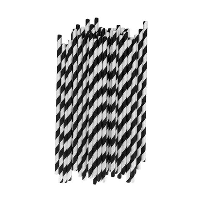 6*197mm Green Bull Straw - Zebra Elegance Eco-Friendly 100-Pack Black Streak Paper Straw Set
