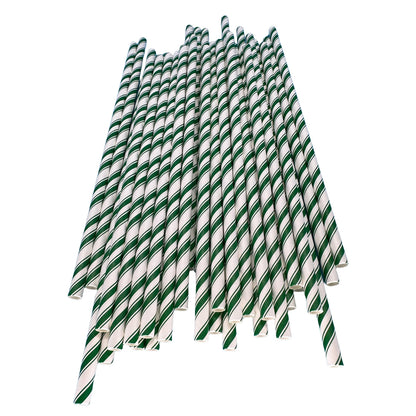 6*197mm Green Bull Straw - Eco Chic Collection: 100-Piece Double Green Stripe Paper Straw Set