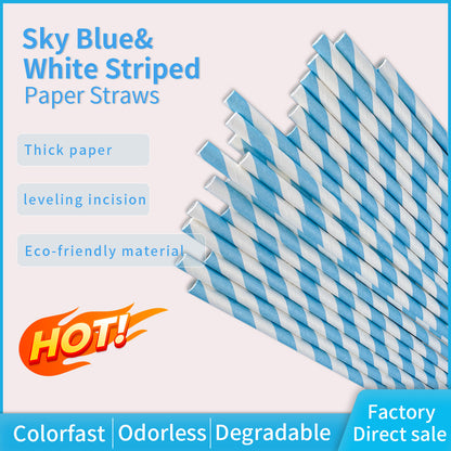 6*197mm Green Bull Straw - Skyline Serenity: Eco-Friendly Light Blue Paper Straw Set Pack of 100