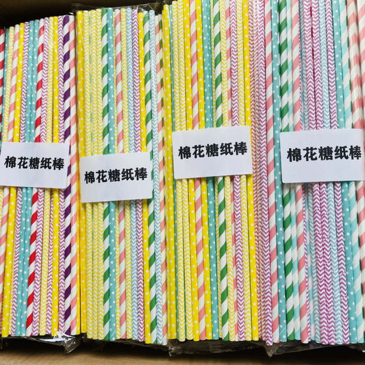 Colorful cotton candy paper sticks, disposable food-grade paper sticks for cotton candy machine, suitable for home, hotel, restaurant, festival celebration, 100 pieces/bag