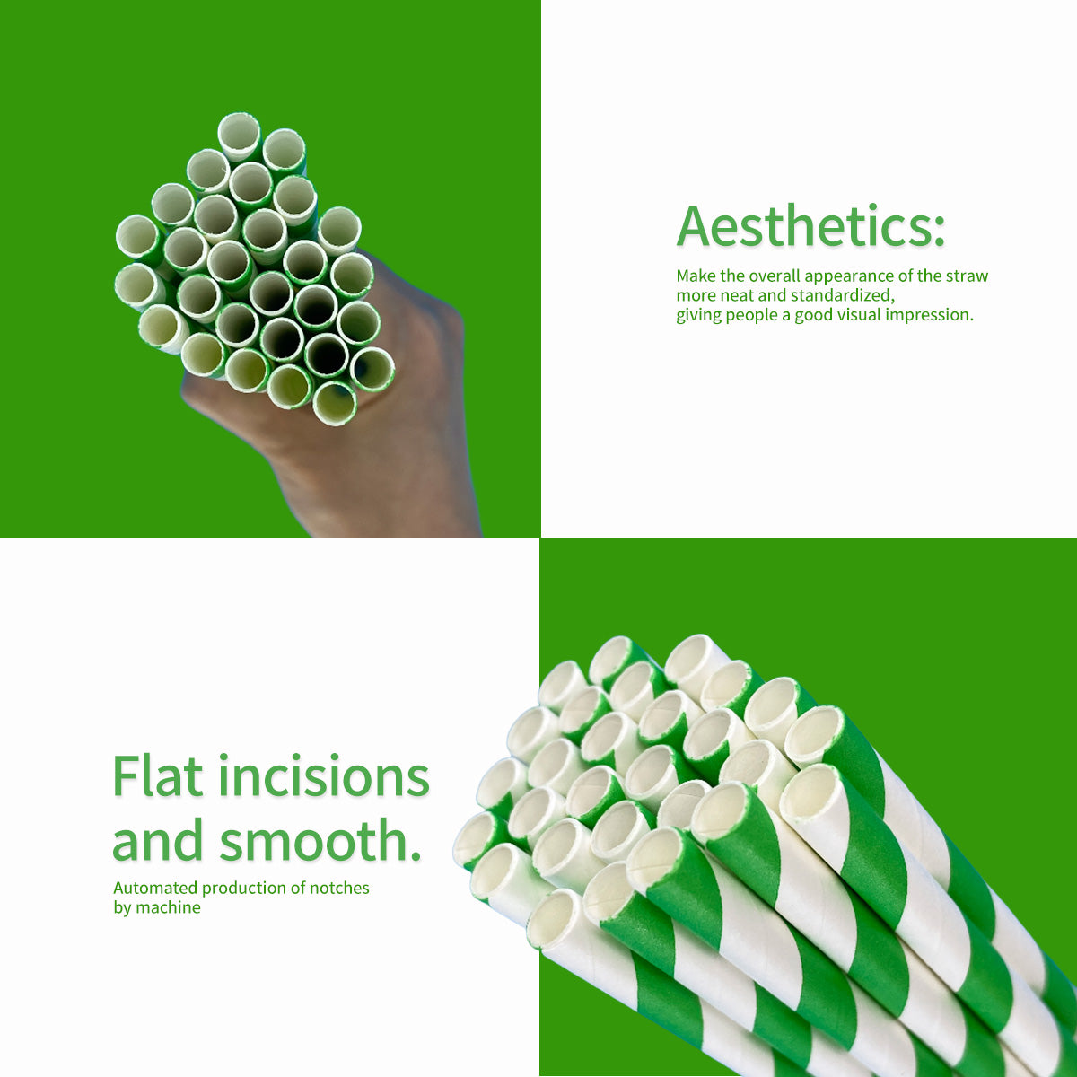Eco-Friendly Cocktail Straws Green Striped Paper Straw for Beach Parties Bulk