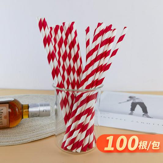 Green Bull Straw - Crimson Radiance: Eco-Friendly Red Streak Paper Straw Set a Pack of 100